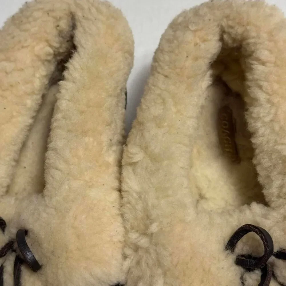 Coach Fiona Women's Brown and Tan Slippers with Monogram Sheepskin size 7,5